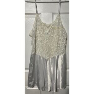Secret Treasures White Lace Satin‎ Slip Babydoll Chemise Nightgown Lingerie XL